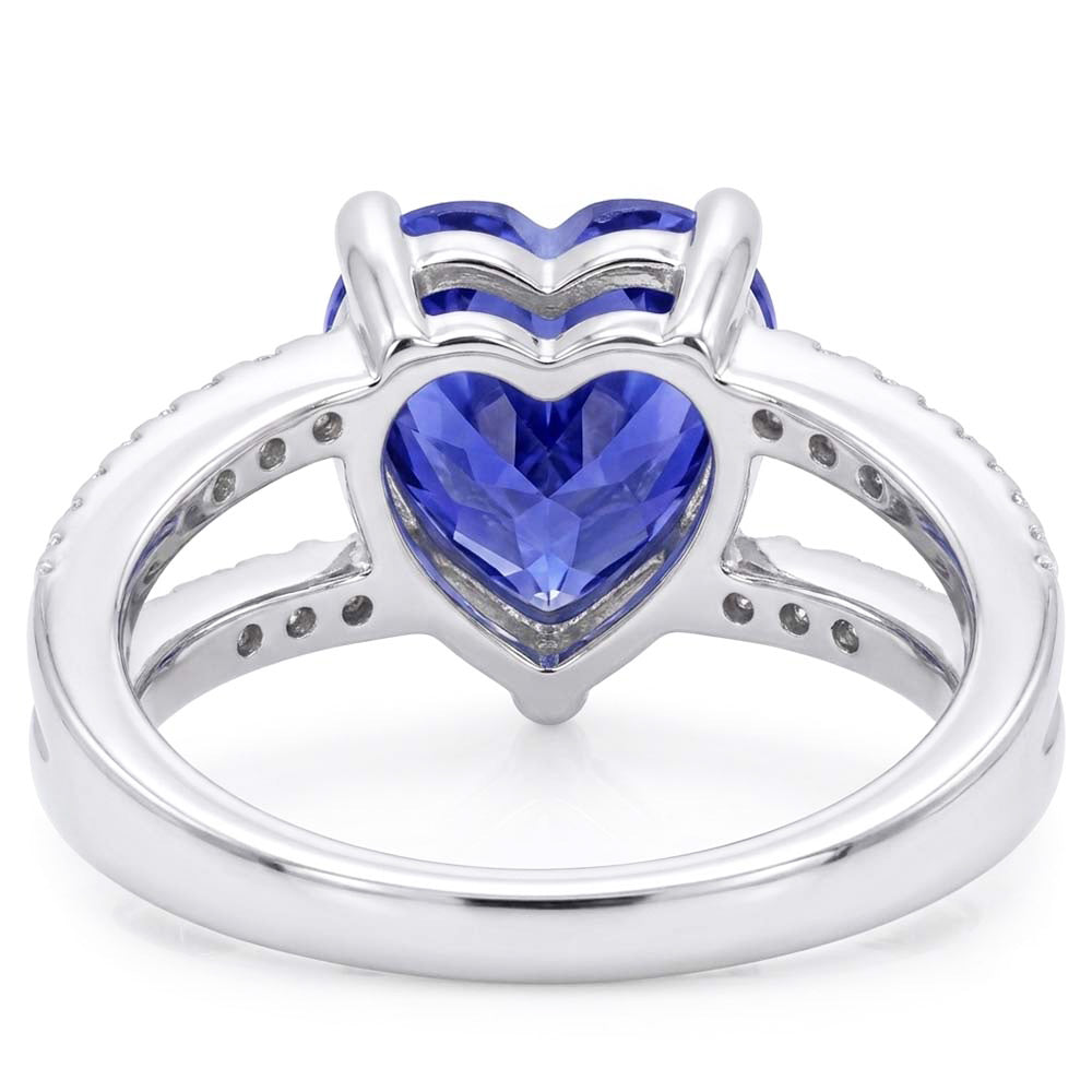 Cuore Gemma Zaffiro Azzurro Anello Doppio Gambo Diamanti Naturali Autentici ( non creati in laboratorio ) 4 Carati