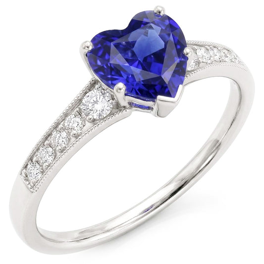 Cuore antico stile blu zaffiro anello di diamanti 3 carati oro 14K