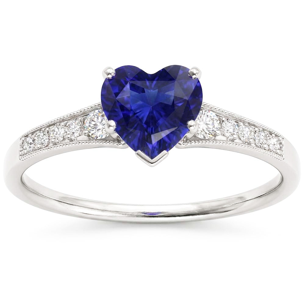 Cuore antico stile blu zaffiro anello di diamanti 3 carati oro 14K