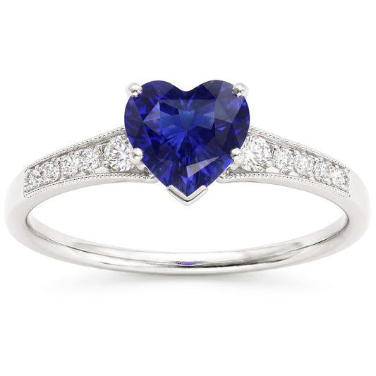 Cuore antico stile blu zaffiro anello di diamanti 3 carati oro 14K