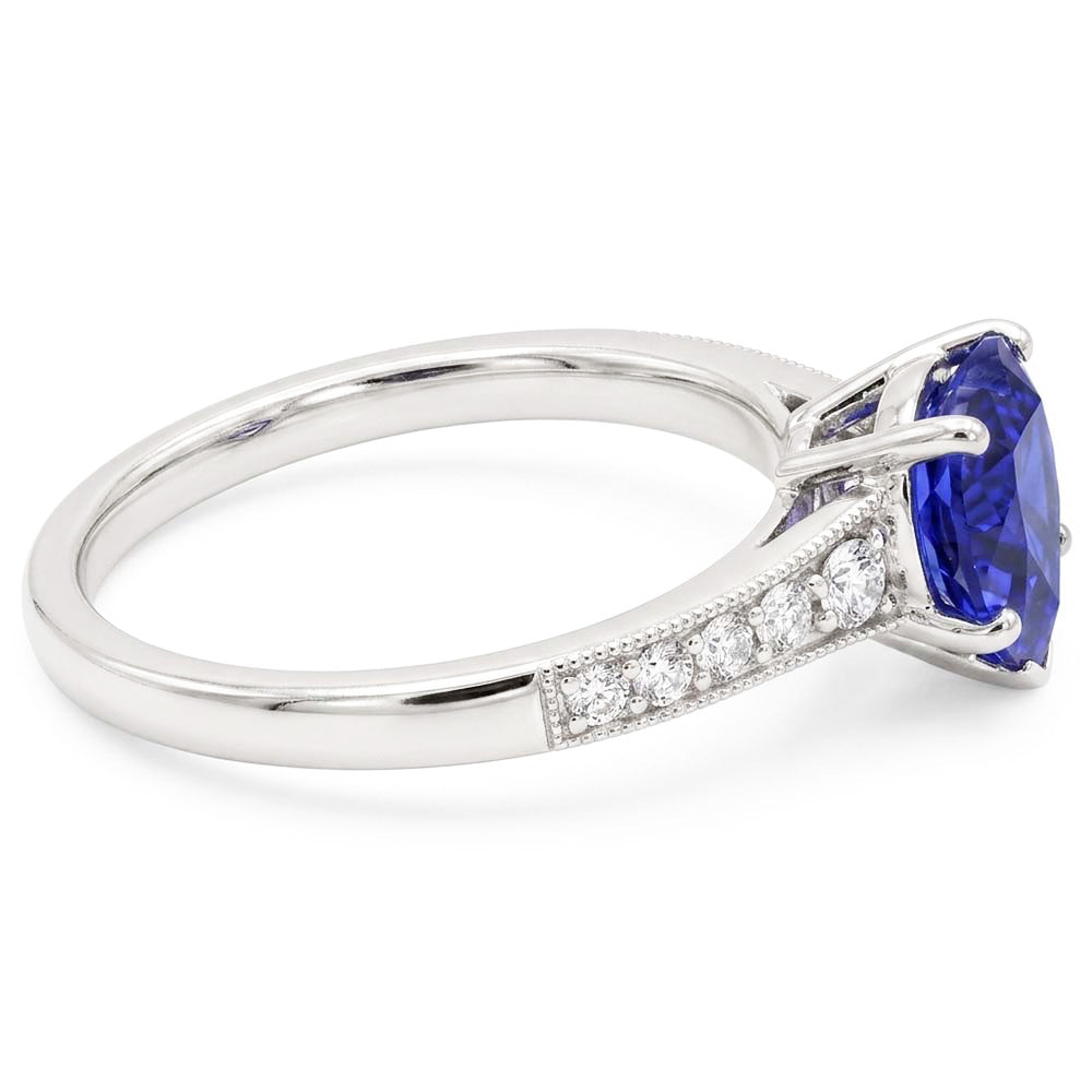 Cuore antico stile blu zaffiro anello di diamanti 3 carati oro 14K