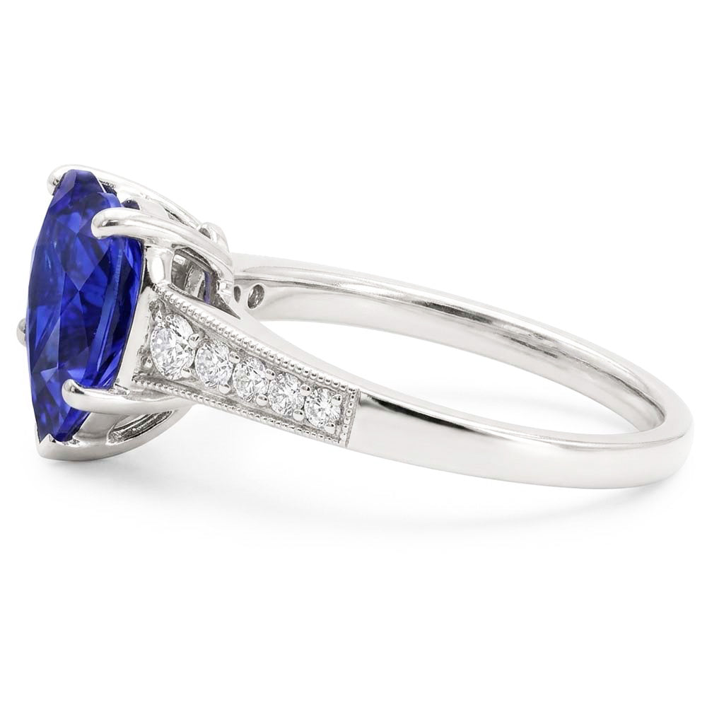 Cuore antico stile blu zaffiro anello di diamanti 3 carati oro 14K