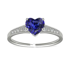 Cuore antico stile blu zaffiro anello di diamanti 3 carati oro 14K