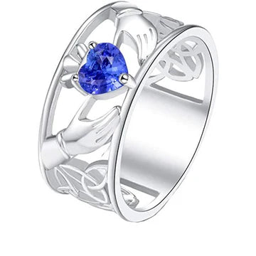 Cuore in stile vintage in zaffiro blu da 1 carati con anello solitario di fidanzamento in oro bianco 14K