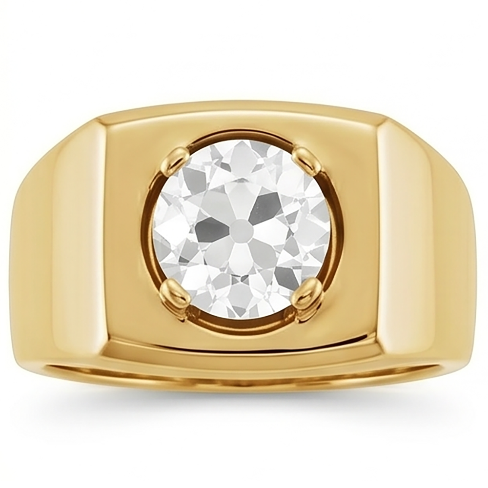 Cuscino Antico Anello da Uomo – Diamante 2 carati 10K Yellow Gold