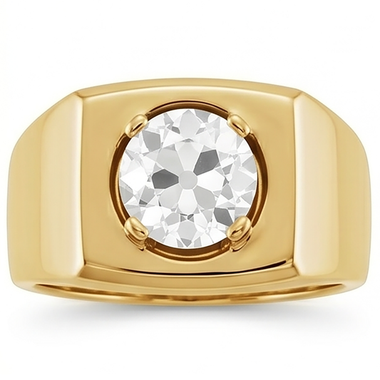 Cuscino Antico Anello da Uomo – Diamante 2 carati 10K Yellow Gold