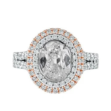 Cuscino Con Doppio Anello Aureola Set Di Castoni Con Vero Diamanti Da Minatore Vecchio 5.25 Carati