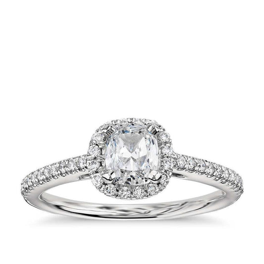 Cuscino Da 2.30 Carati E Anello Aureola Con Genuino Diamante Rotondo In Oro Bianco 14K