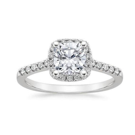 Cuscino Da 3.20 Carati E Anello Di Fidanzamento Con Genuino Diamante Rotondo Ha