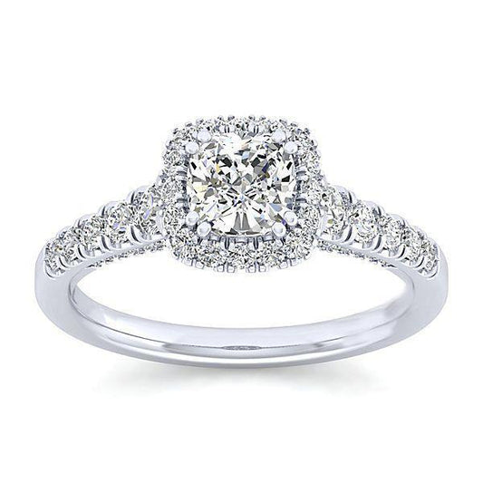 Cuscino E Rotondo 2.70 Ct. Anello Di Genuino Diamanti Halo