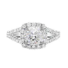 Cuscino Halo Anello Old Miner Vero Diamond Split Shank 4.75 Carati Oro 14K