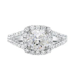 Cuscino Halo Anello Old Miner Vero Diamond Split Shank 4.75 Carati Oro 14K