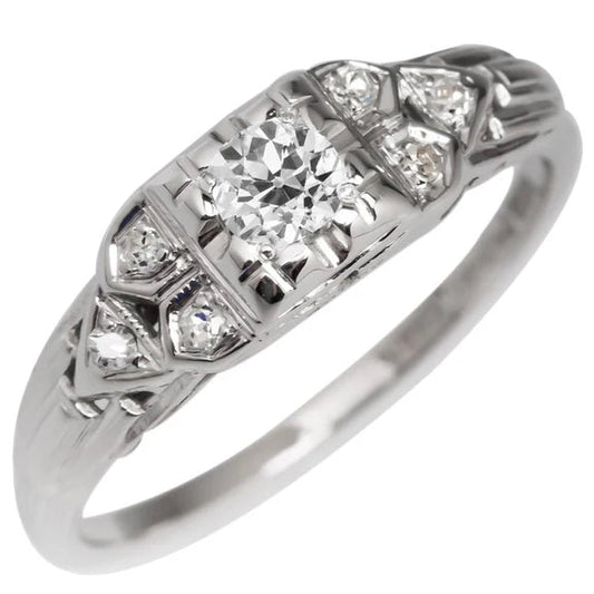 Cuscino In Stile Vintage Fede Nuziale Con Vero Diamante Tagliato Vecchia Miniera 3 Carati