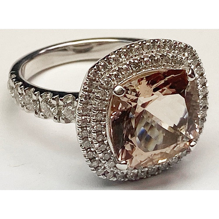 Cuscino Morganite Anello Con Diamante