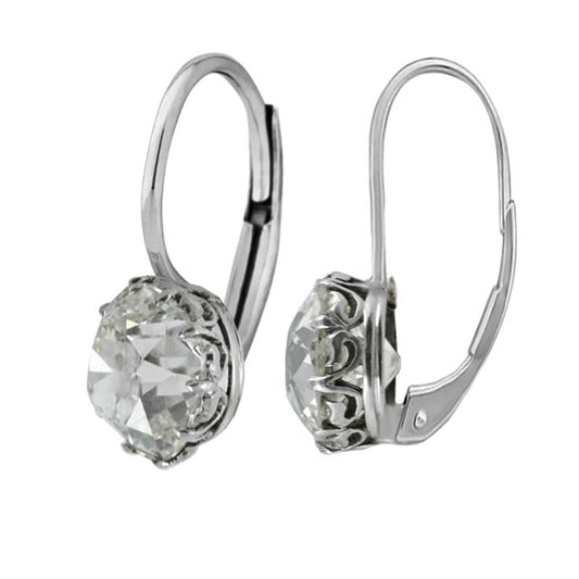 Cuscino Old Mine Cut 3 Carati Genuino Diamond Studs Orecchini In Oro Bianco 14K