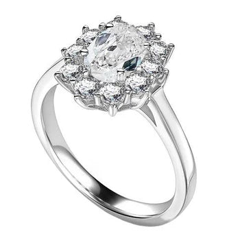 Cuscino Old Mine Cut Vero Diamond Halo Ring Flower Style 2.50 Carati