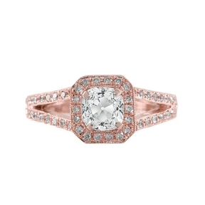 Cuscino Old Miner Vero Diamond Halo Ring Gambo Diviso 3.75 Carati Milgrain