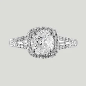 Cuscino Per Anello Aureola In Oro 14Ki Vecchio Minatore Con Vero Diamante Diviso Con Gambo 5.50 Carati