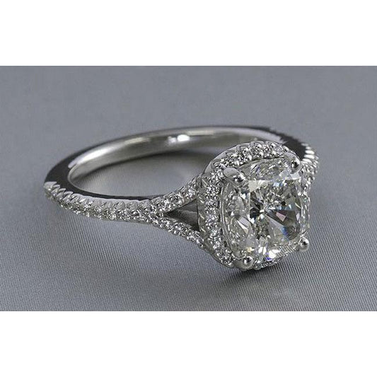 Cuscino Per Fedi Nuziali Con Vero Diamante Halo Da 3 Carati Con Accento In Oro Bianco 14K
