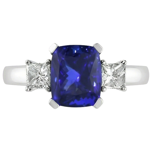 Cuscino Scintillante Terra Estratta Naturale Tanzanite 4,01 Carati e Anello Anniversario Con Diamante Naturale Autentico ( non creato in laboratorio )