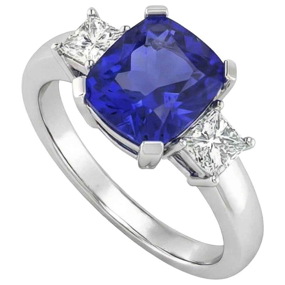 Cuscino Scintillante Terra Estratta Naturale Tanzanite 4,01 Carati e Anello Anniversario Con Diamante Naturale Autentico ( non creato in laboratorio )