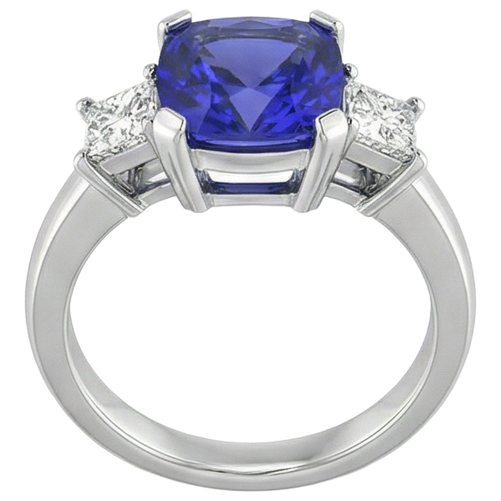 Cuscino Scintillante Terra Estratta Naturale Tanzanite 4,01 Carati e Anello Anniversario Con Diamante Naturale Autentico ( non creato in laboratorio )