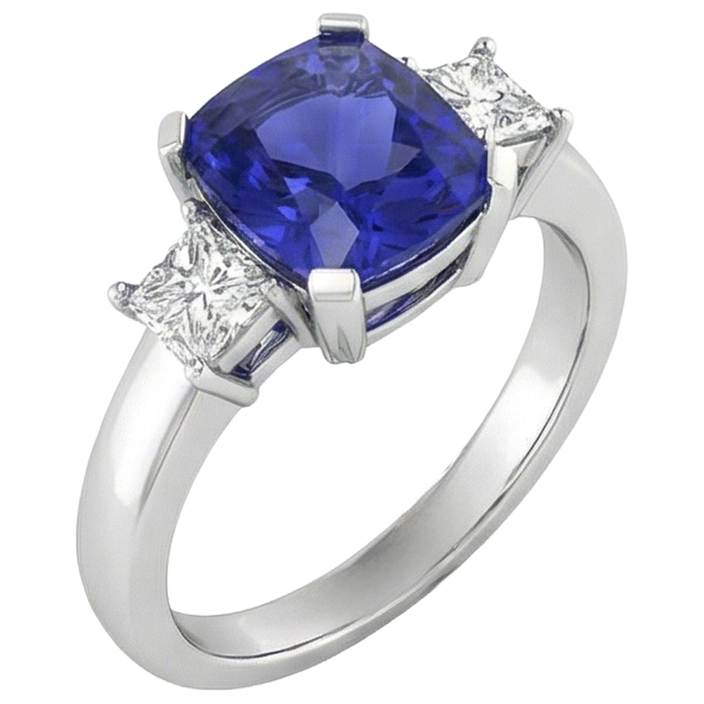 Cuscino Scintillante Terra Estratta Naturale Tanzanite 4,01 Carati e Anello Anniversario Con Diamante Naturale Autentico ( non creato in laboratorio )