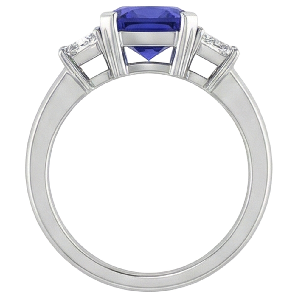 Cuscino Scintillante Terra Estratta Naturale Tanzanite 4,01 Carati e Anello Anniversario Con Diamante Naturale Autentico ( non creato in laboratorio )