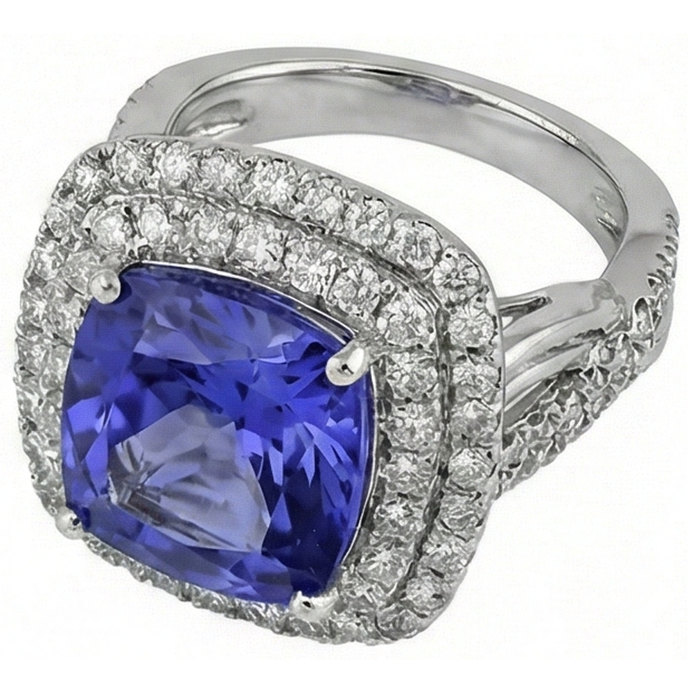 Cuscino Solitario Tanzanite Diamanti Naturali Autentici ( non creati in laboratorio ) Con Accenti Anello Fantasia 7 Carati
