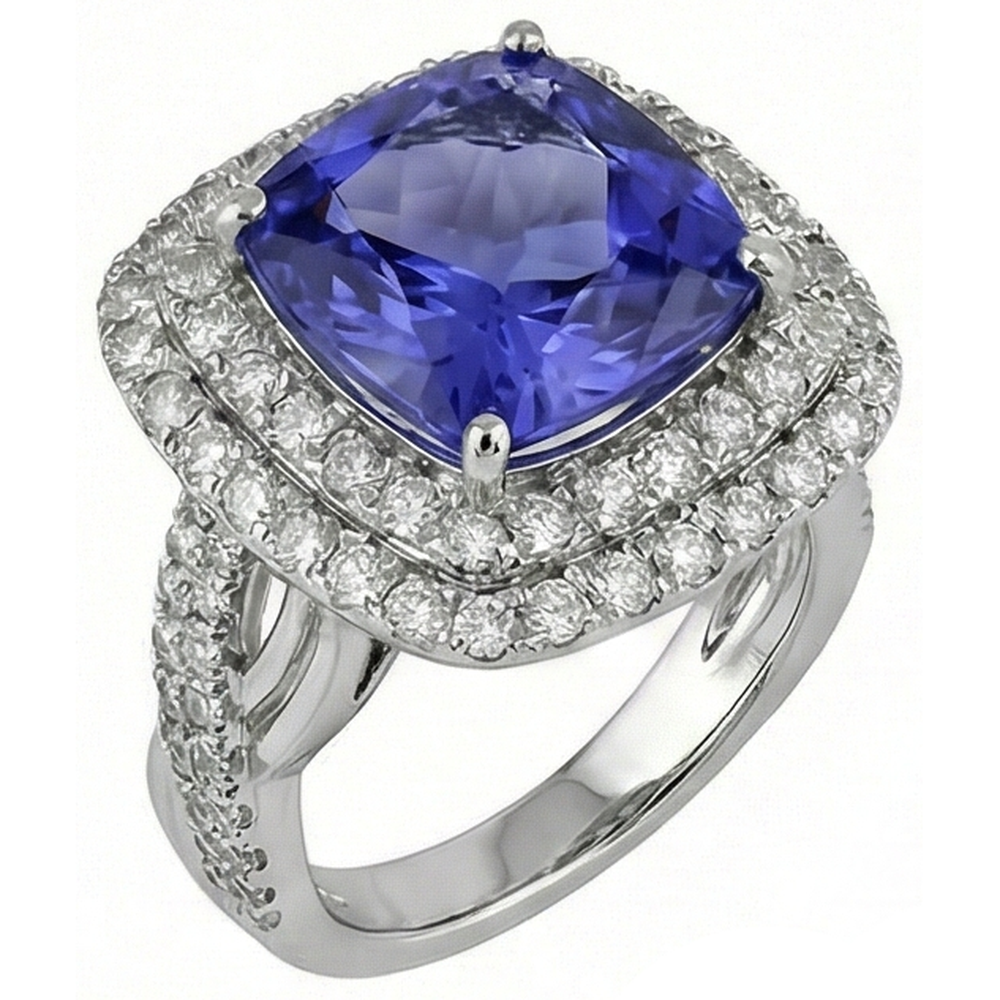 Cuscino Solitario Tanzanite Diamanti Naturali Autentici ( non creati in laboratorio ) Con Accenti Anello Fantasia 7 Carati