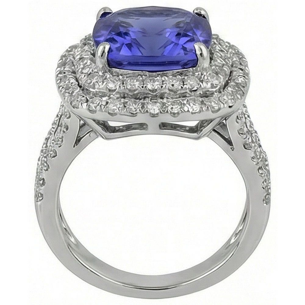 Cuscino Solitario Tanzanite Diamanti Naturali Autentici ( non creati in laboratorio ) Con Accenti Anello Fantasia 7 Carati
