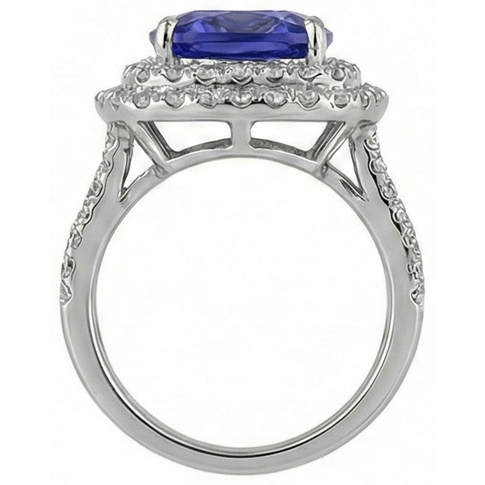 Cuscino Solitario Tanzanite Diamanti Naturali Autentici ( non creati in laboratorio ) Con Accenti Anello Fantasia 7 Carati