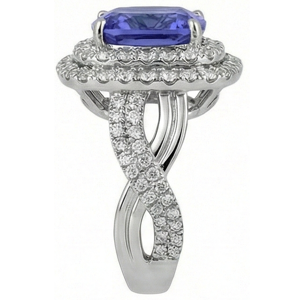 Cuscino Solitario Tanzanite Diamanti Naturali Autentici ( non creati in laboratorio ) Con Accenti Anello Fantasia 7 Carati