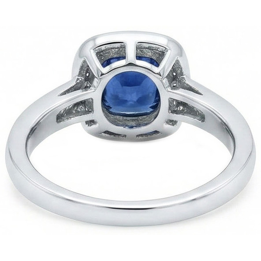 Cuscino Sri Lanka Anello con zaffiro blu e diamante in oro massiccio 1,70 ct