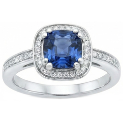 Cuscino Sri Lanka Anello con zaffiro blu e diamante in oro massiccio 1,70 ct