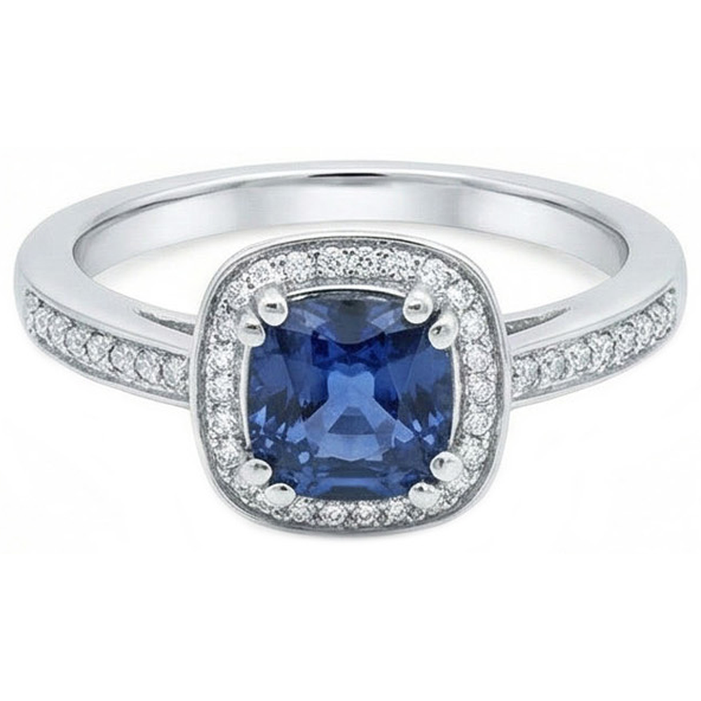 Cuscino Sri Lanka Anello con zaffiro blu e diamante in oro massiccio 1,70 ct