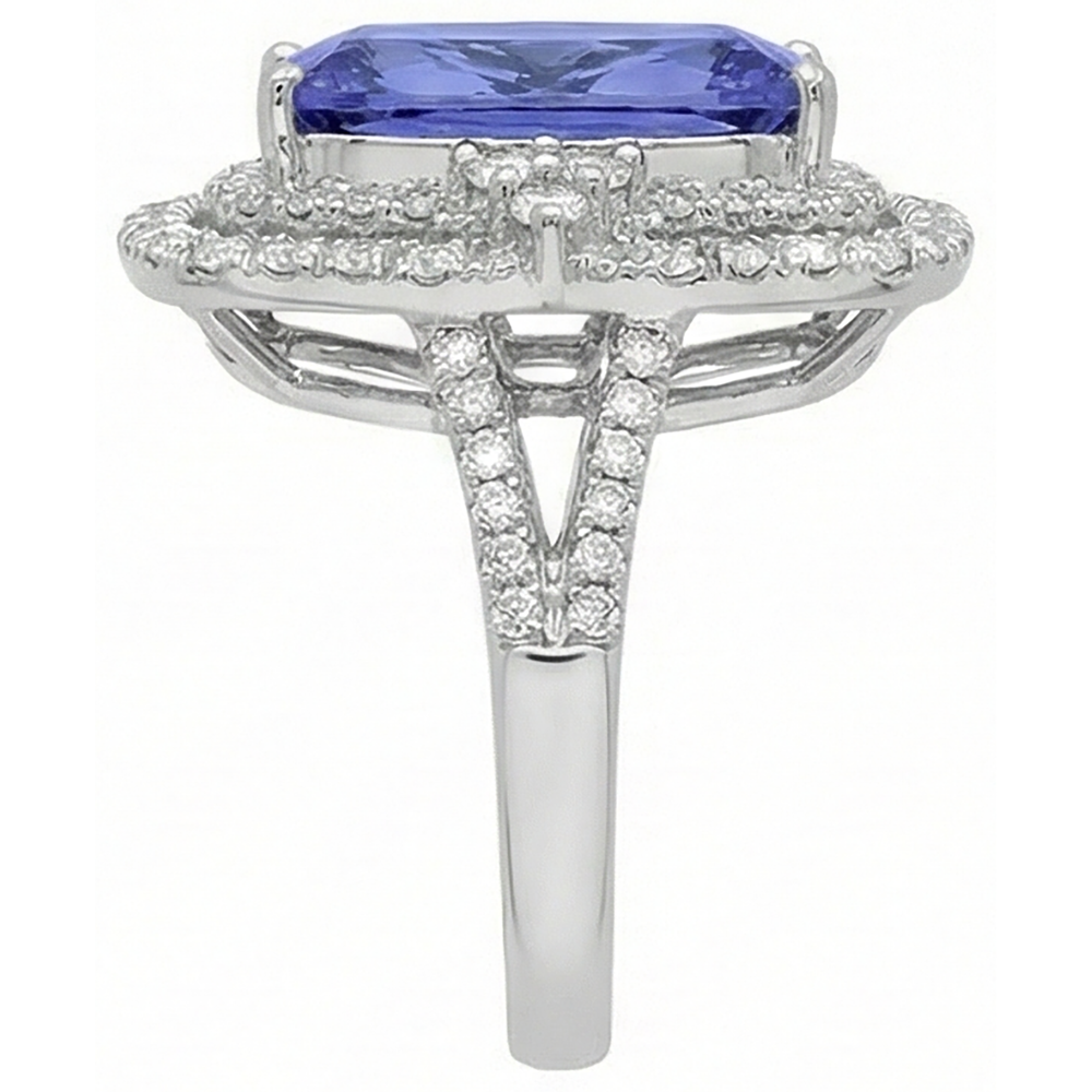 Cuscino Tanzanite e diamante 7 carati Halo Fancy Ring Oro bianco 14K
