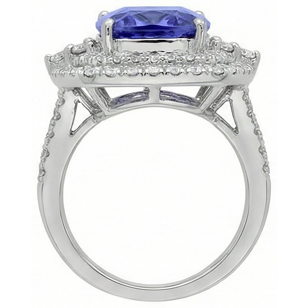 Cuscino Tanzanite e diamante 7 carati Halo Fancy Ring Oro bianco 14K