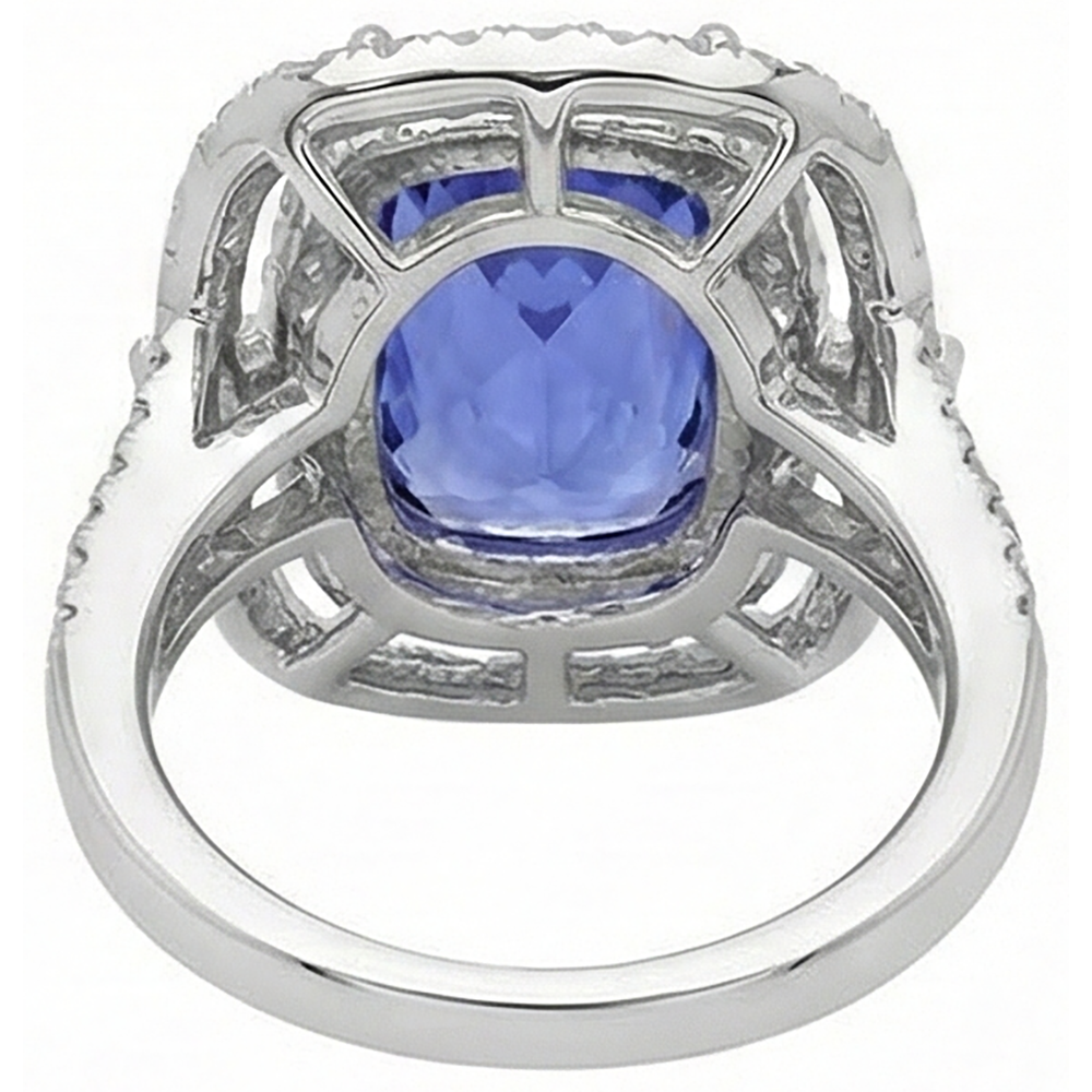 Cuscino Tanzanite e diamante 7 carati Halo Fancy Ring Oro bianco 14K