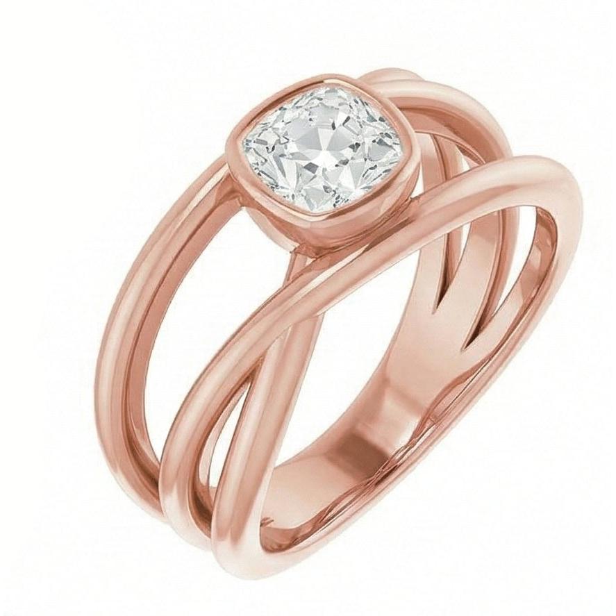 Cuscino Vecchio Minatore Genuino Diamante Naturale Autentico ( non creato in laboratorio ) Solitario Anello Lunetta Set Oro 2,50 Carati