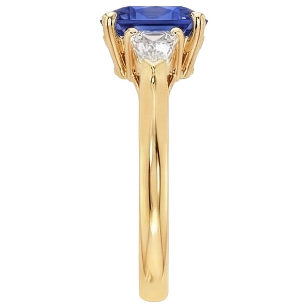 Cuscino con zaffiro Ceylon blu intenso e anello baguette affusolato 9.50 carati