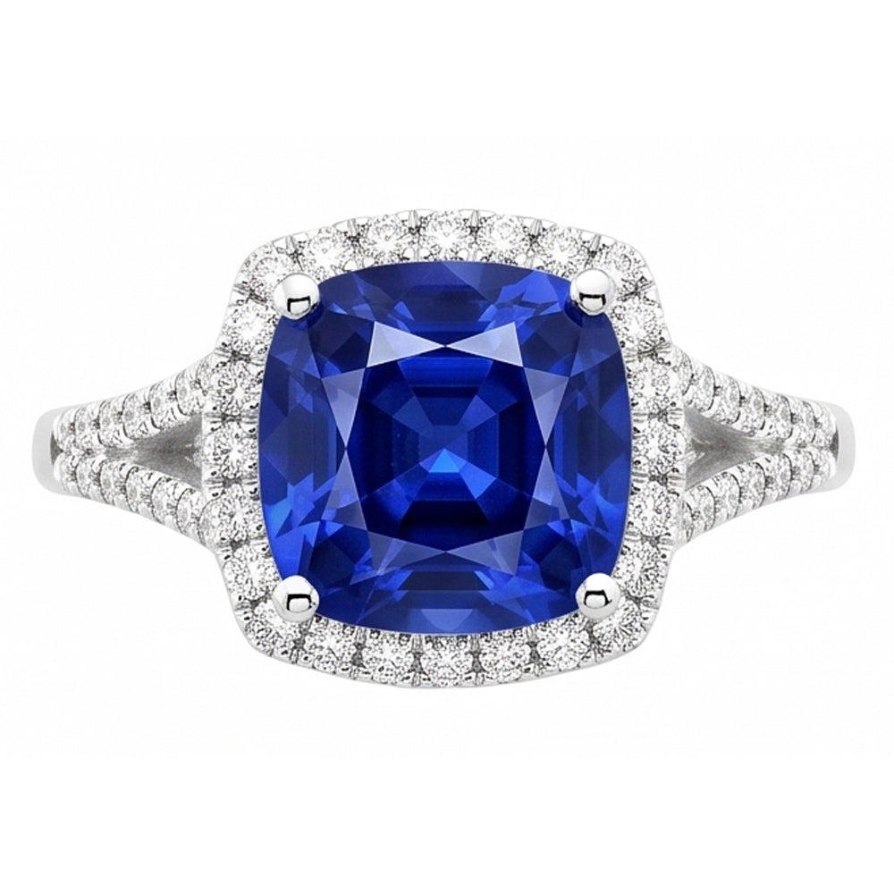 Cuscino per anello Halo Zaffiro dello Sri Lanka 4 carati con gambo diviso gioielli