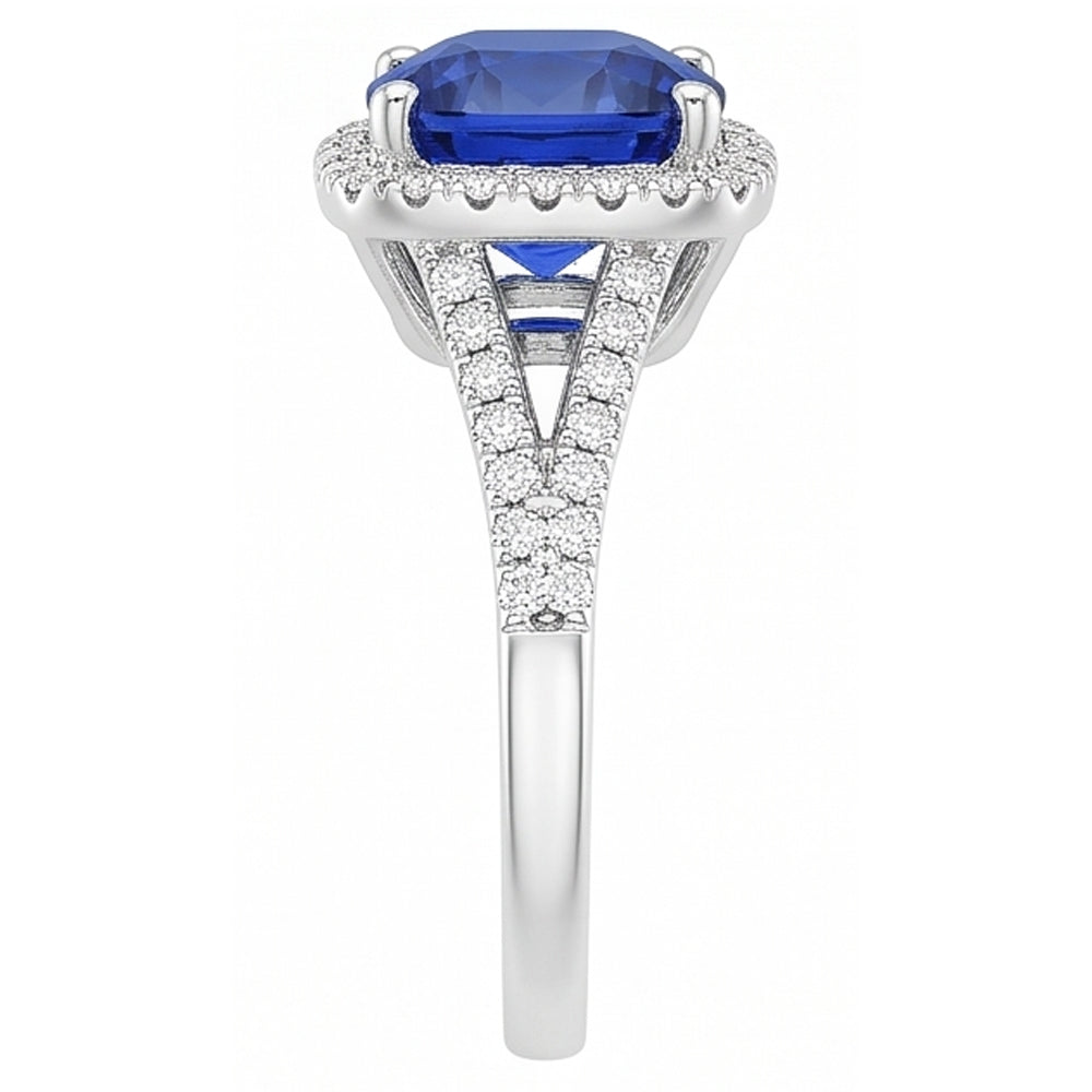 Cuscino per anello Halo Zaffiro dello Sri Lanka 4 carati con gambo diviso gioielli