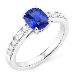 Cuscino per anello baguette e diamante rotondo Zaffiro di Ceylon 2.50 carati