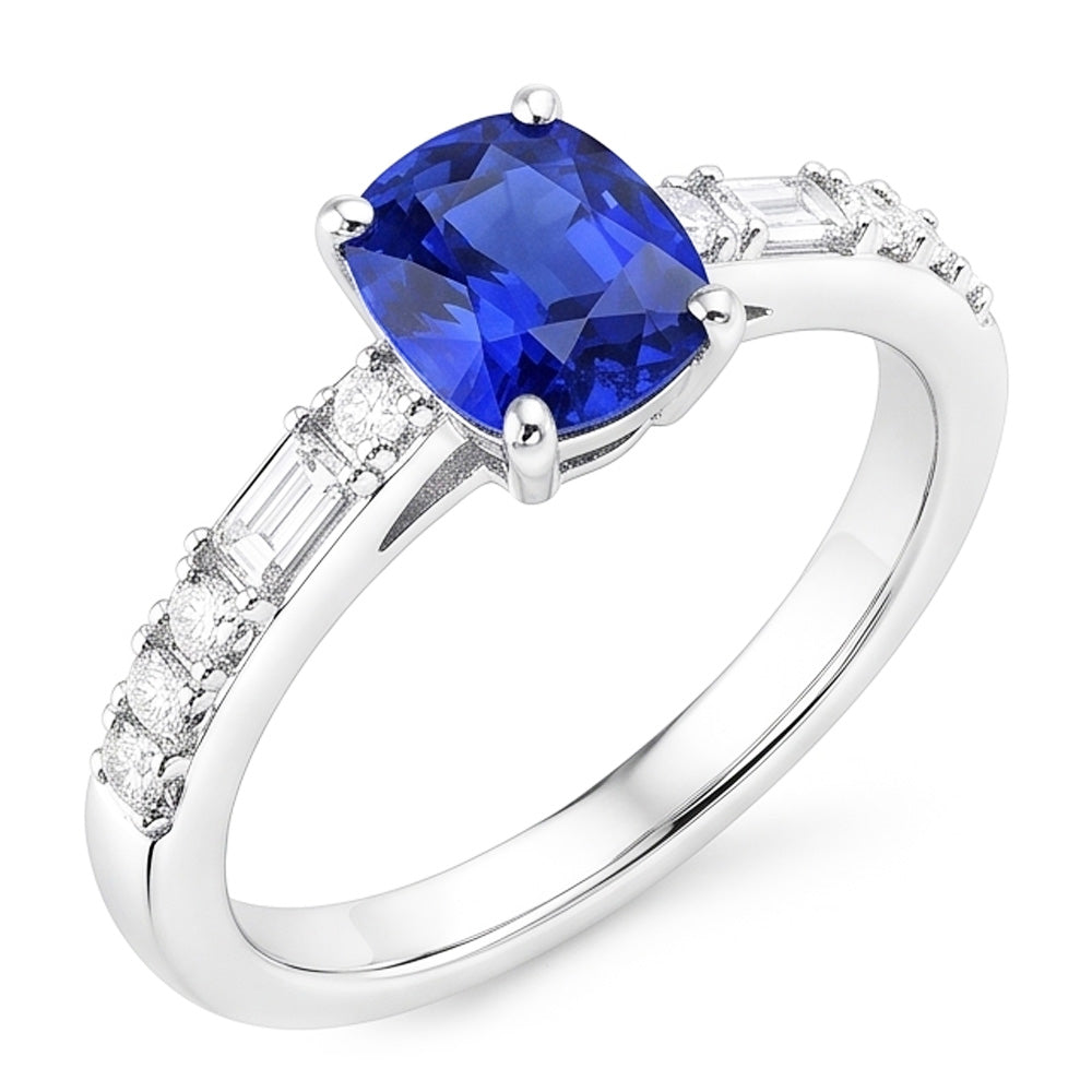 Cuscino per anello baguette e diamante rotondo Zaffiro di Ceylon 2.50 carati