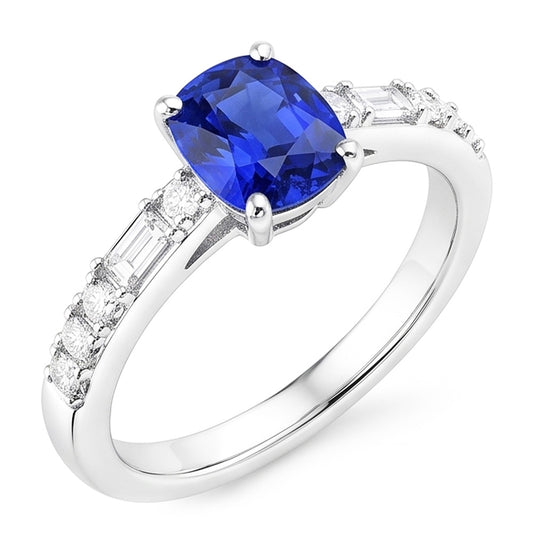 Cuscino per anello baguette e diamante rotondo Zaffiro di Ceylon 2.50 carati