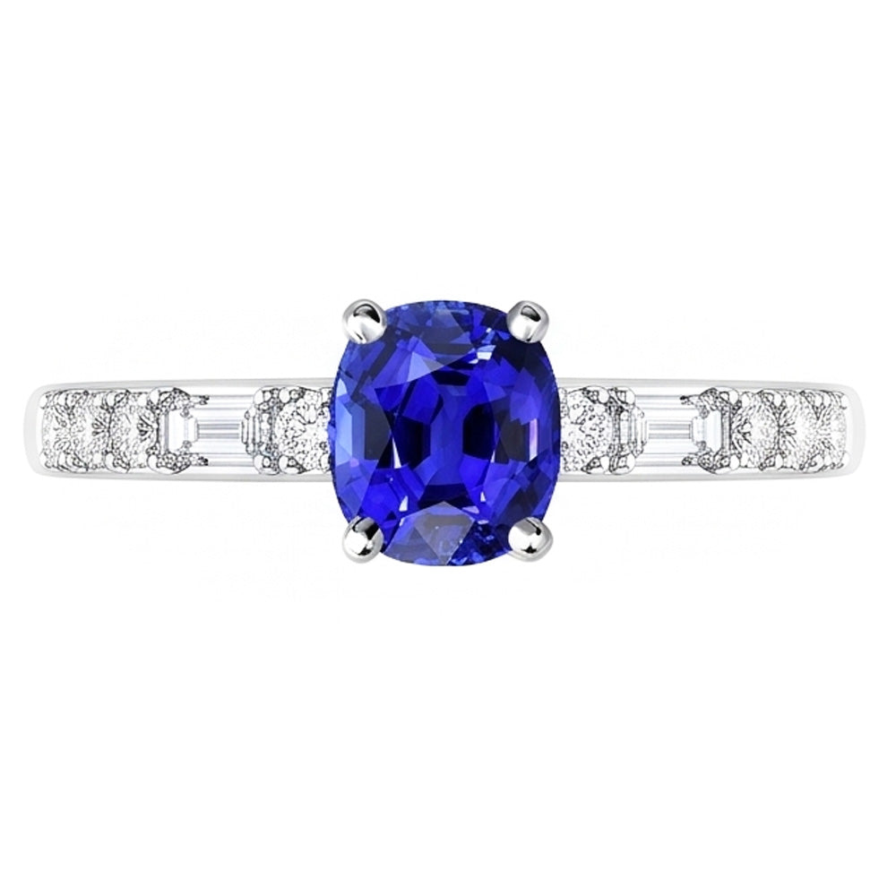 Cuscino per anello baguette e diamante rotondo Zaffiro di Ceylon 2.50 carati