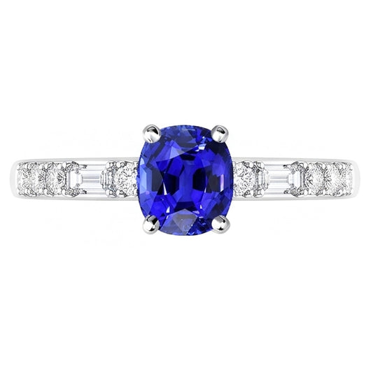 Cuscino per anello baguette e diamante rotondo Zaffiro di Ceylon 2.50 carati