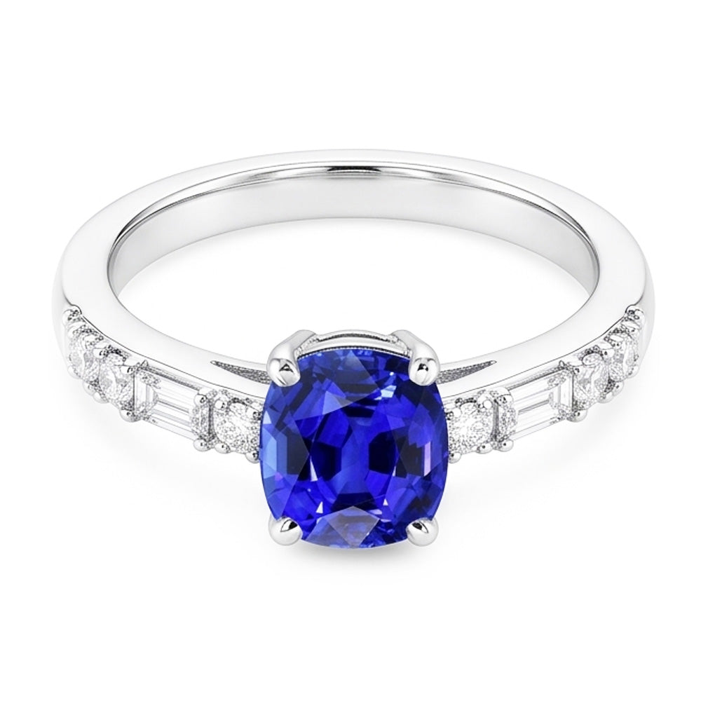 Cuscino per anello baguette e diamante rotondo Zaffiro di Ceylon 2.50 carati