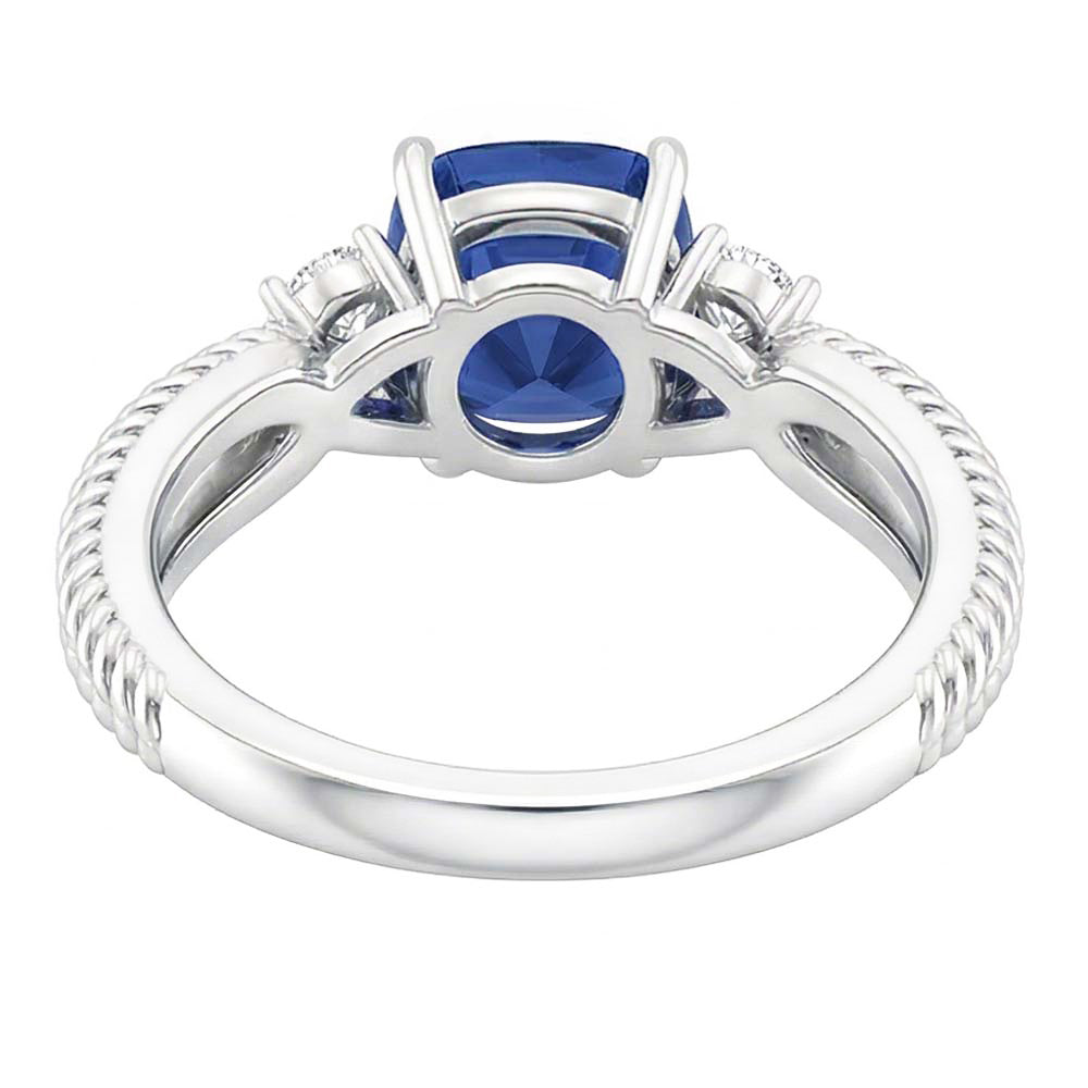 Cuscino per anello con 3 pietre in zaffiro blu stile corda 2.25 carati con gambo diviso